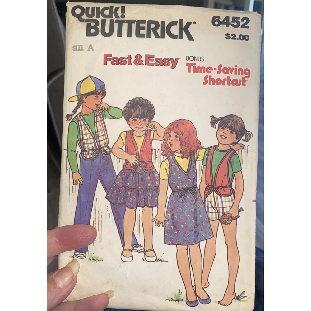 Vintage Butterick 6452 Girls Sewing Pattern Size 2-4 Dress Vest Skirt Pants